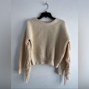 Altar'd State Cream Sweater With Fringe Detail
